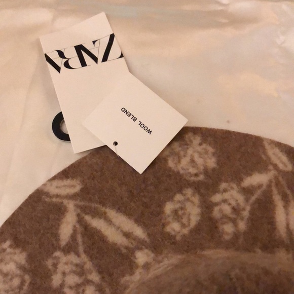Zara Camel Beige & White Flower Wool Blend Wide Brim Hat Size S NWT - Picture 6 of 12